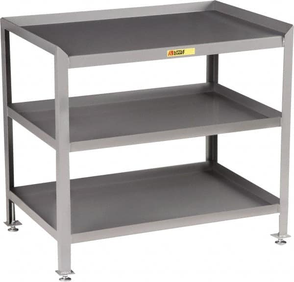 Little Giant - No Drawers, 3 Shelf Workstation - 2,000 Lb Capacity, Steel with Flush Front Edge Top, Gray, 24" Wide x 39" High x 48" Long - Exact Tooling