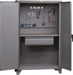Little Giant - 1 Drawer, Cabinet Work Center - Steel with Flush Front Edge Top, Gray, 60" Wide x 78" High x 27" Long - Exact Tooling