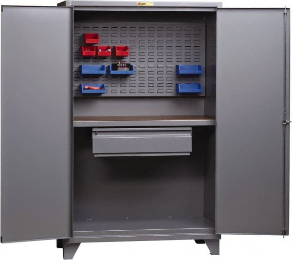 Little Giant - 1 Drawer, Cabinet Work Center - Steel with Flush Front Edge Top, Gray, 48" Wide x 78" High x 27" Long - Exact Tooling