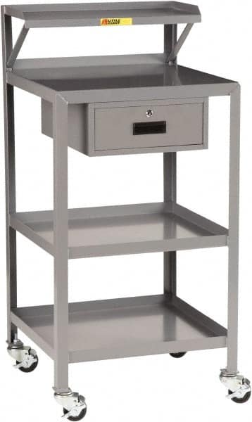 Little Giant - 1,000 Lb Capacity, 3 Shelf, 1 Drawer Mobile Shop Desk - 24" Wide x 22" Deep x 52" High, Steel - Exact Tooling