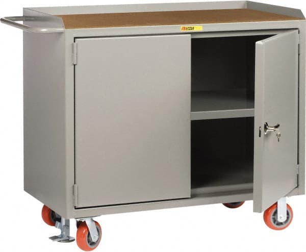 Little Giant - 3,600 Lb Capacity, 2 Door Mobile Service Bench - 41" Wide x 24" Deep x 43" High, Steel, Gray - Exact Tooling