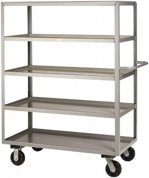 Little Giant - 3,600 Lb Capacity, 5 Shelf, Steel Shelf Truck - 65-1/2" Long x 30" Wide x 65" High, 6" Diam Phenolic Wheels - Exact Tooling