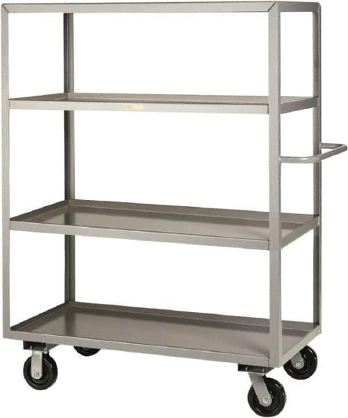 Little Giant - 3,600 Lb Capacity, 4 Shelf, Steel Shelf Truck - 53-1/2" Long x 30" Wide x 65" High, 6" Diam Phenolic Wheels - Exact Tooling