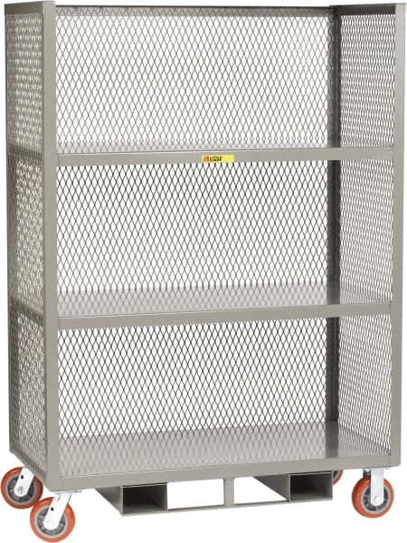 Little Giant - 3,600 Lb Capacity, 3 Shelf, 3-Sided Steel Order Picking Truck - 48" Long x 30" Wide x 69" High, 6" Diam Polyurethane Wheels - Exact Tooling