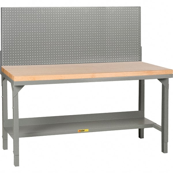 Little Giant - 48 Wide x 30" Deep x 28-3/4" High, Butcher Block Workbench - 1-3/4" Butcher Block Top, Adjustable Height Legs, Gray - Exact Tooling