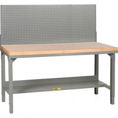Little Giant - 72 Wide x 30" Deep x 28-3/4" High, Butcher Block Workbench - 1-3/4" Butcher Block Top, Adjustable Height Legs, Gray - Exact Tooling