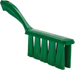 Vikan - 3.9" Bristle Length, Polyester Cleaning & Finishing Brush - 3" Long x 6-1/2" Wide Head, 13" OAL, Easy Grip Handle, Green, Polypropylene Block - Exact Tooling