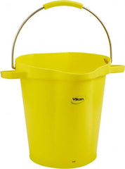 Vikan - 5 Gal, 18" High, Polypropylene Round Yellow Single Pail with Pour Spout - Handle Included, 15.4mm Top Length x 18.9" Top Width x 18.9" Top Diam - Exact Tooling