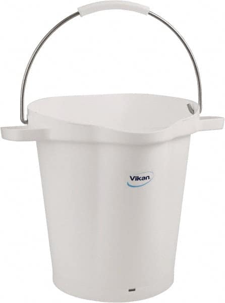 Vikan - 5 Gal, 18" High, Polypropylene Round White Single Pail with Pour Spout - Handle Included, 15.4mm Top Length x 18.9" Top Width x 18.9" Top Diam - Exact Tooling