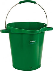 Vikan - 5 Gal, 18" High, Polypropylene Round Green Single Pail with Pour Spout - Handle Included, 15.4mm Top Length x 18.9" Top Width x 18.9" Top Diam - Exact Tooling