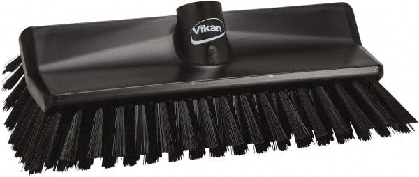 Vikan - 3.9" Bristle Length, Polyester Scrub Brush - 5-1/2" Wide Head, 3.9" OAL, European Threaded Handle, Black, Polypropylene Block - Exact Tooling