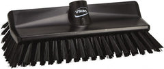 Vikan - 3.9" Bristle Length, Polyester Scrub Brush - 5-1/2" Wide Head, 3.9" OAL, European Threaded Handle, Black, Polypropylene Block - Exact Tooling