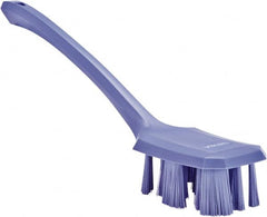 Vikan - 2-3/4" Bristle Length, Polyester Scrub Brush - 12" Long x 2-7/8" Wide Head, 15-1/2" OAL, Long Handle, Purple, Polypropylene Block - Exact Tooling