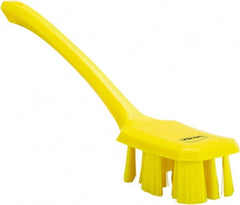 Vikan - 2-3/4" Bristle Length, Polyester Scrub Brush - 12" Long x 2-7/8" Wide Head, 15-1/2" OAL, Long Handle, Yellow, Polypropylene Block - Exact Tooling