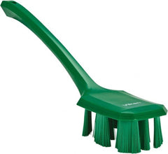 Vikan - 2-3/4" Bristle Length, Polyester Scrub Brush - 12" Long x 2-7/8" Wide Head, 15-1/2" OAL, Long Handle, Green, Polypropylene Block - Exact Tooling