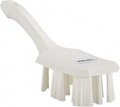 Vikan - 2-3/4" Bristle Length, Polyester Scrub Brush - 8" Long x 2-7/8" Wide Head, 10" OAL, Short Handle, White, Polypropylene Block - Exact Tooling