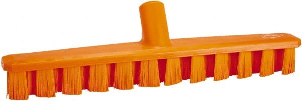 Vikan - 1-7/8" Bristle Length, Polyester Deck Scrub Brush - 1-7/8" Wide Head, 15-1/4" OAL, European Threaded Handle, Orange, Polypropylene Block - Exact Tooling