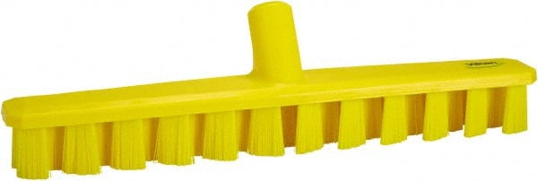 Vikan - 1-7/8" Bristle Length, Polyester Deck Scrub Brush - 1-7/8" Wide Head, 15-1/4" OAL, European Threaded Handle, Yellow, Polypropylene Block - Exact Tooling