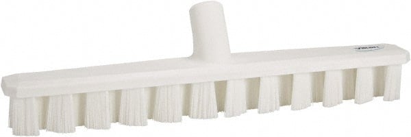 Vikan - 1-7/8" Bristle Length, Polyester Deck Scrub Brush - 1-7/8" Wide Head, 15-1/4" OAL, European Threaded Handle, White, Polypropylene Block - Exact Tooling