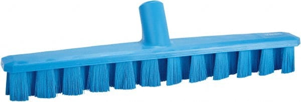 Vikan - 1-7/8" Bristle Length, Polyester Deck Scrub Brush - 1-7/8" Wide Head, 15-1/4" OAL, European Threaded Handle, Blue, Polypropylene Block - Exact Tooling