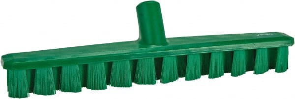 Vikan - 1-7/8" Bristle Length, Polyester Deck Scrub Brush - 1-7/8" Wide Head, 15-1/4" OAL, European Threaded Handle, Green, Polypropylene Block - Exact Tooling