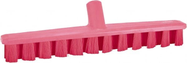 Vikan - 1-7/8" Bristle Length, Polyester Deck Scrub Brush - 1-7/8" Wide Head, 15-1/4" OAL, European Threaded Handle, Pink, Polypropylene Block - Exact Tooling