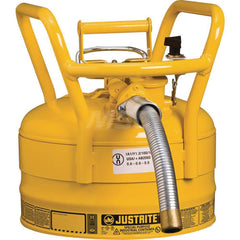 Justrite - Safety Dispensing Cans; Capacity: 2.5 Gal ; Material: Steel ; Color: Yellow ; Height (Decimal Inch): 12.700000 ; Diameter/Length (mm): 11.75 ; Approval Listing/Regulations: FM Approved; DOT; UN - Exact Tooling