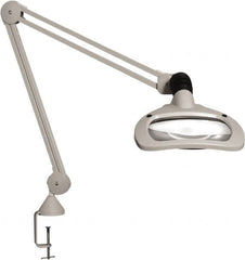 Vision Engineering - 45" Arm, Spring Suspension, Clamp Mount, LED, Light Gray, Magnifying Task Light - 6 Watts, 120 Volts, 1.88x Magnification - Exact Tooling