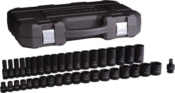 GearWrench - 39 Piece 1/2" Drive Black Finish Deep Well Impact Socket Set - 6 Points, 3/8" to 1-1/2" Range, Inch Measurement Standard - Exact Tooling