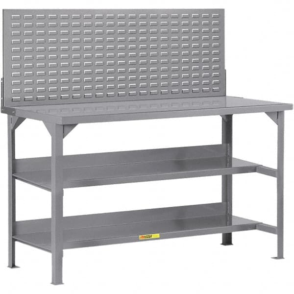 Little Giant - 72 Wide x 30" Deep x 36" High, 12 Gauge Steel Workbench - 12 Gauge Steel Top, Fixed Legs, Gray - Exact Tooling