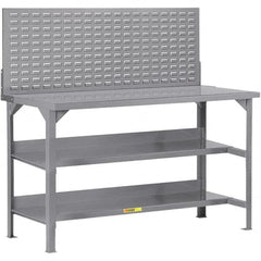 Little Giant - 48 Wide x 30" Deep x 36" High, 12 Gauge Steel Workbench - 12 Gauge Steel Top, Fixed Legs, Gray - Exact Tooling