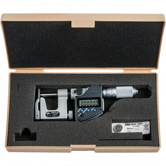 Mitutoyo - 0 to 1" Range, 0.00005" Resolution, Interchangeable Anvil Type Throat IP65 Electronic Outside Micrometer - 0.0002" Accuracy, Friction Thimble, Carbide-Tipped Face, SR44 Battery - Exact Tooling