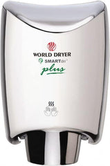 World Dryer - 1200 Watt Silver Finish Electric Hand Dryer - 100/120 Volts, 10 Amps, 9.3" Wide x 12-1/2" High x 7.6" Deep - Exact Tooling
