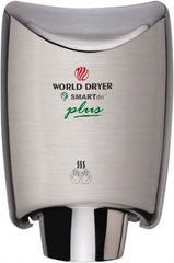 World Dryer - 1200 Watt Silver Finish Electric Hand Dryer - 100/120 Volts, 10 Amps, 9.3" Wide x 12-1/2" High x 7.6" Deep - Exact Tooling