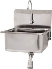 SANI-LAV - 19" Long x 16" Wide Inside, 1 Compartment, Grade 304 Stainless Steel Hand Sink Wall Mount with Single Knee Valve - 18 Gauge, 21" Long x 20" Wide x 24" High Outside, 10" Deep - Exact Tooling