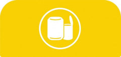 Rubbermaid - Trash Can Decal Message: Cans - English, Text on Color, Yellow, Indoor & Outdoor, Apply to Metal, 1-25/32" Wide x 8-1/2" High - Exact Tooling