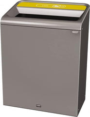 Rubbermaid - 45 Gal Gray Rectangle Decorative Indoor Single Stream Waste Receptacle - Metal, Cans Graphic, 37.965" High x 29.132" Long x 19-1/2" Wide, Lid Included - Exact Tooling