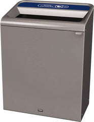 Rubbermaid - 45 Gal Gray Rectangle Decorative Indoor Single Stream Waste Receptacle - Metal, Mixed Recycling Graphic, 37.965" High x 29.132" Long x 19-1/2" Wide, Lid Included - Exact Tooling