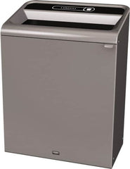 Rubbermaid - 45 Gal Gray Rectangle Decorative Indoor Single Stream Waste Receptacle - Metal, Landfill Graphic, 37.965" High x 29.132" Long x 19-1/2" Wide, Lid Included - Exact Tooling