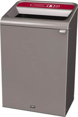 Rubbermaid - 33 Gal Gray Rectangle Decorative Indoor Single Stream Waste Receptacle - Metal, Plastic Graphic, 37.965" High x 24.051" Long x 19-1/2" Wide, Lid Included - Exact Tooling