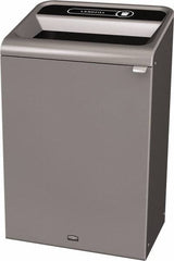Rubbermaid - 33 Gal Gray Rectangle Decorative Indoor Single Stream Waste Receptacle - Metal, Landfill Graphic, 37.965" High x 24.051" Long x 19-1/2" Wide, Lid Included - Exact Tooling