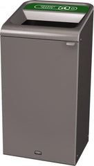 Rubbermaid - 23 Gal Gray Rectangle Decorative Indoor Single Stream Waste Receptacle - Metal, Organic Waste Graphic, 37.965" High x 19.588" Long x 19-1/2" Wide, Lid Included - Exact Tooling
