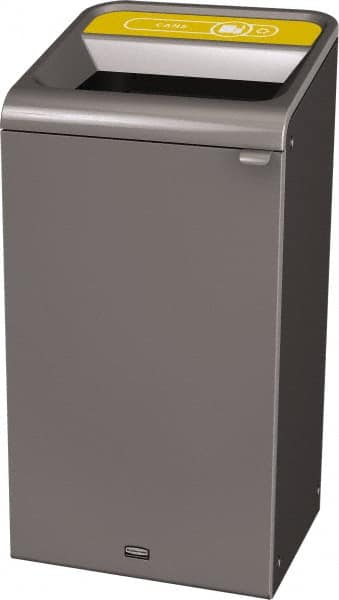 Rubbermaid - 23 Gal Gray Rectangle Decorative Indoor Single Stream Waste Receptacle - Metal, Cans Graphic, 37.965" High x 19.588" Long x 19-1/2" Wide, Lid Included - Exact Tooling