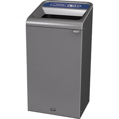 Rubbermaid - 23 Gal Gray Rectangle Decorative Indoor Single Stream Waste Receptacle - Metal, Mixed Recycling Graphic, 37.965" High x 19.588" Long x 19-1/2" Wide, Lid Included - Exact Tooling