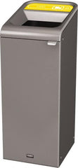 Rubbermaid - 15 Gal Gray Rectangle Decorative Indoor Single Stream Waste Receptacle - Metal, Cans Graphic, 37.965" High x 14.784" Long x 19-1/2" Wide, Lid Included - Exact Tooling