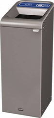 Rubbermaid - 15 Gal Gray Rectangle Decorative Indoor Single Stream Waste Receptacle - Metal, Paper Graphic, 37.965" High x 14.784" Long x 19-1/2" Wide, Lid Included - Exact Tooling