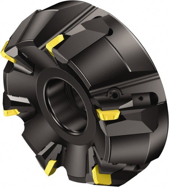 Sandvik Coromant - 203.2mm Cut Diam, 63.5mm Arbor Hole, 18mm Max Depth of Cut, 60° Indexable Chamfer & Angle Face Mill - 10 Inserts, 360R-2807 Insert, Right Hand Cut, Series CoroMill 360 - Exact Tooling