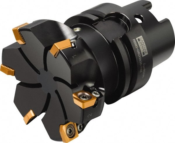 Sandvik Coromant - 6 Inserts, 80mm Cut Diam, 63mm Arbor Diam, 11mm Max Depth of Cut, Indexable Square-Shoulder Face Mill - 90° Lead Angle, 71mm High, R590-1105.. Insert Compatibility, Through Coolant, Series CoroMill Century - Exact Tooling