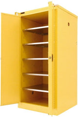 Securall Cabinets - 2 Door, 5 Shelf, Yellow Steel Standard Safety Cabinet for Flammable and Combustible Liquids - 67" High x 31" Wide x 31" Deep, Self Closing Door, 3 Point Key Lock, 120 Gal Capacity - Exact Tooling