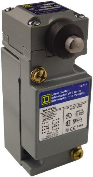 Square D - DPDT, 2NC/2NO, 600 Volt Screw Terminal, Plunger Actuator, General Purpose Limit Switch - 1, 2, 4, 6, 12, 13, 6P NEMA Rating, IP67 IPR Rating - Exact Tooling